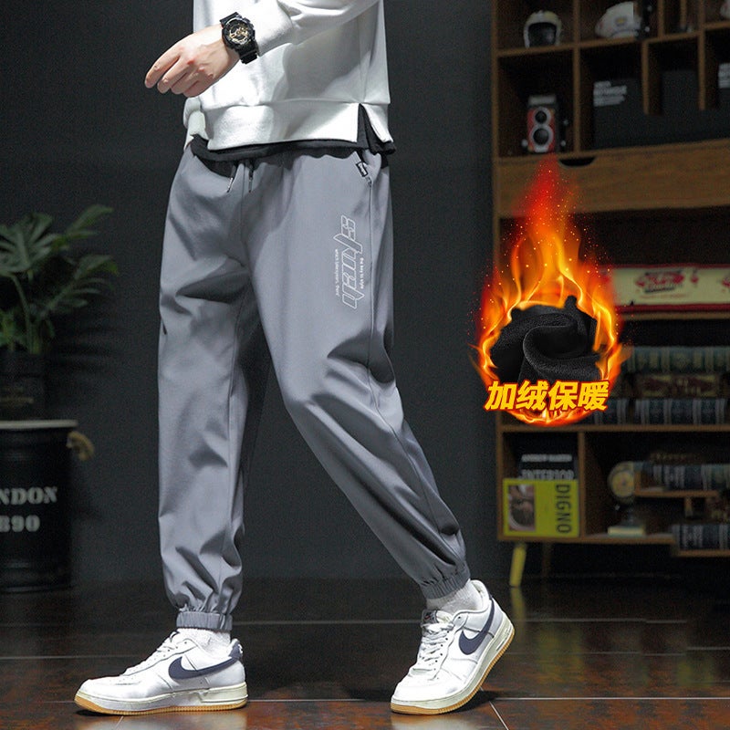 Men'S Pants Winter New Fleece-Lined Loose All-Match Comfortable Youth Fleece-Lined Sports Pants Boys Casual Pants - Image 1